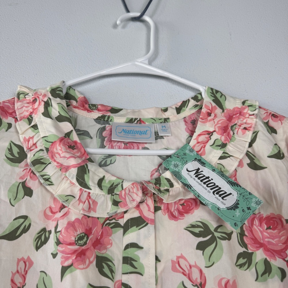 National Floral Snap Front House Dress Pink Rose Cotton Lounger M 24079 - Picture 9 of 9